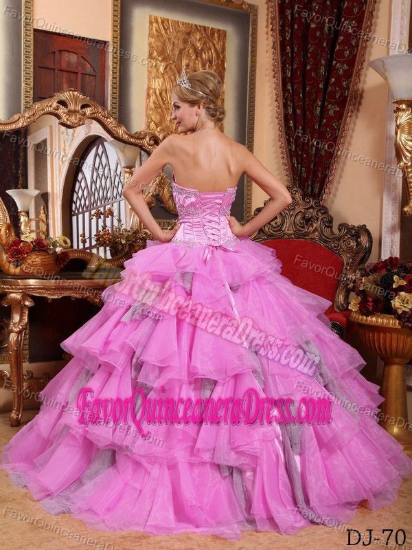 Organza Beaded Ball Gown Sweetheart Quinceanera Gown Dresses in Pink