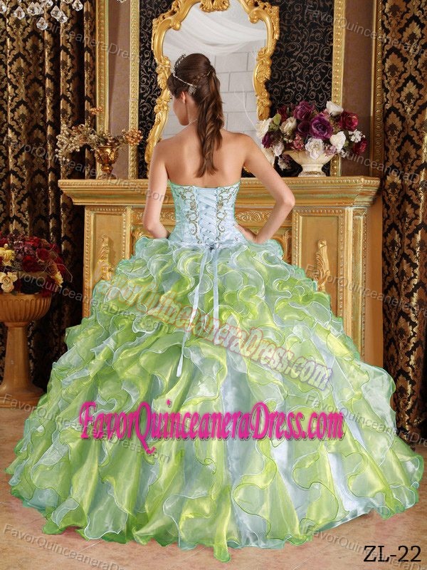 Sweetheart Organza Appliques Quinceanera Dress in Blue and Apple Green