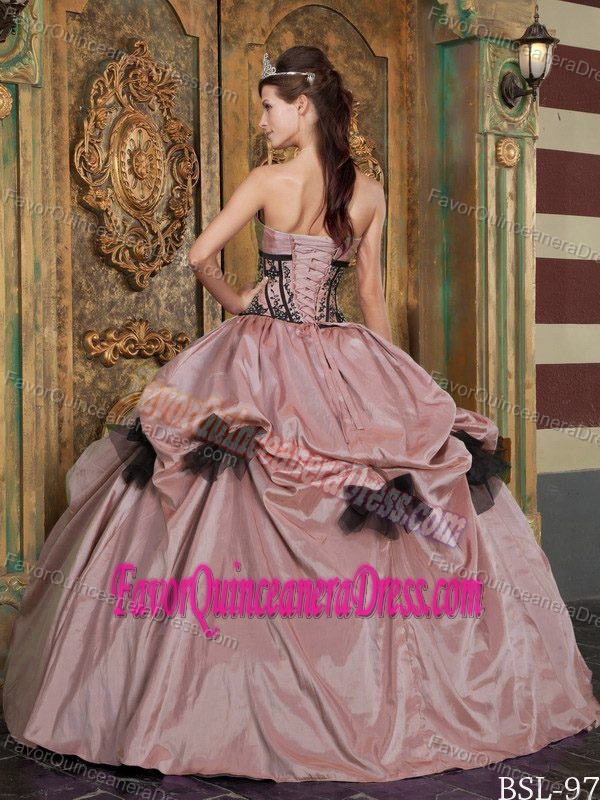 Peach Ball Gown Strapless Taffeta for Quinceanera Dress with Appliques