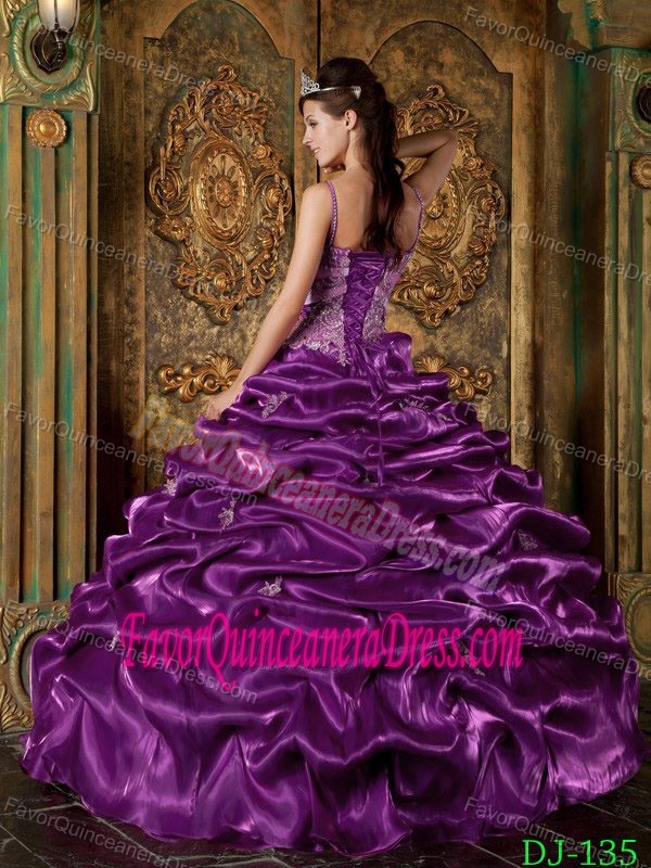 Eggplant Purple Ball Gown Taffeta Beaded Quinceanera Gown with Straps