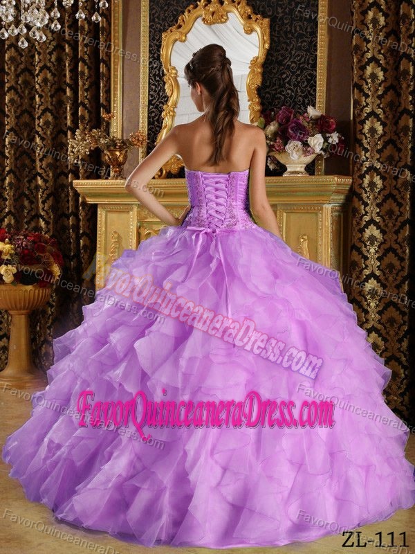 Strapless Embroidery Beaded Purple Quince Dresses in Satin and Organza
