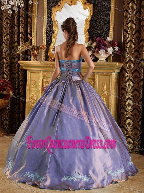 Taffeta and Organza Purple Strapless for Quince Dresses with Appliques