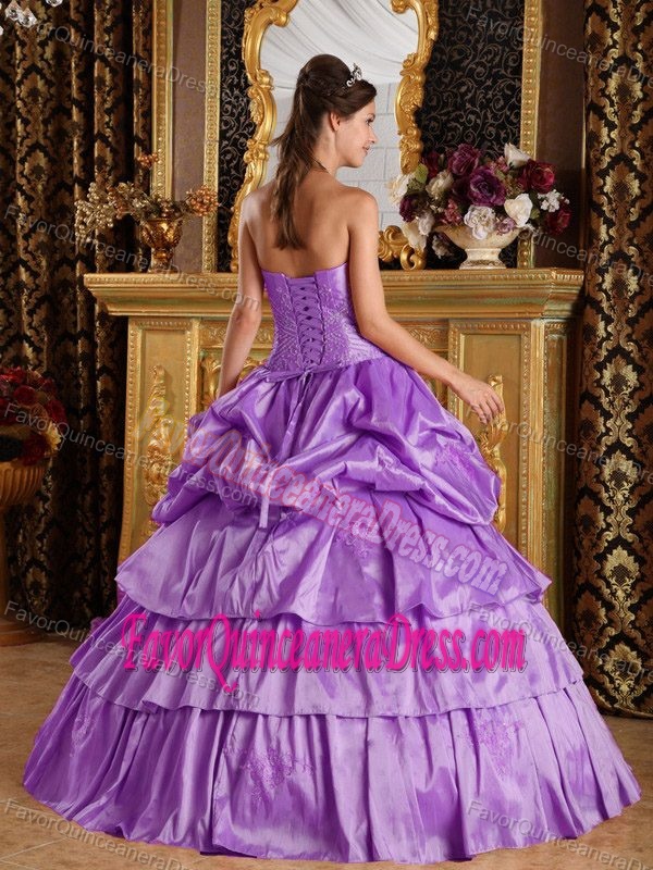 Taffeta Beaded Ball Gown Strapless Dress for Quinceanera in Lavender