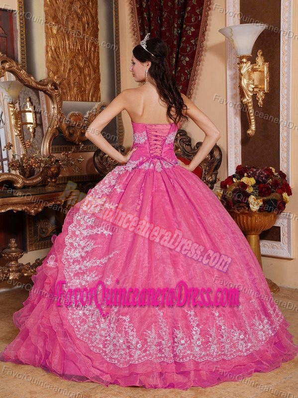 Sweetheart Beaded Hot Pink Ball Gown Dresses for Quinceanera in Organza
