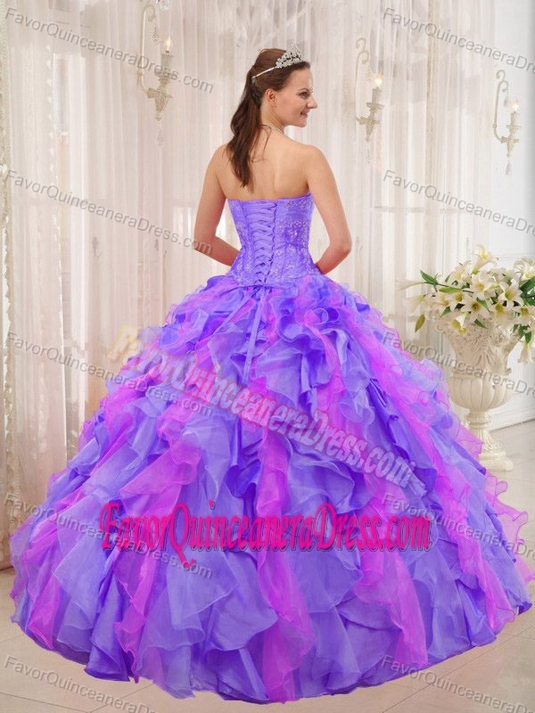 Multi-colored Sweetheart Organza 2013 Quinceanera Gown with Appliques