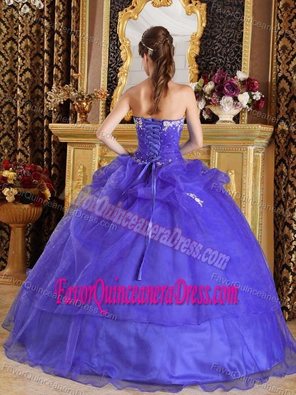 Purple Ball Gown Organza Appliques Quinceanera Gown with Sweetheart
