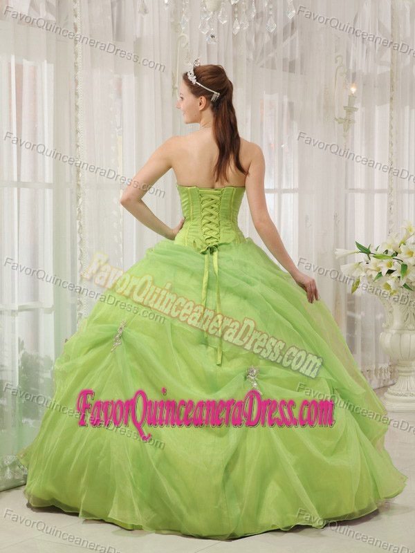 Sweetheart Floor-length Organza Appliqued Quinceanera Gown in Yellow Green