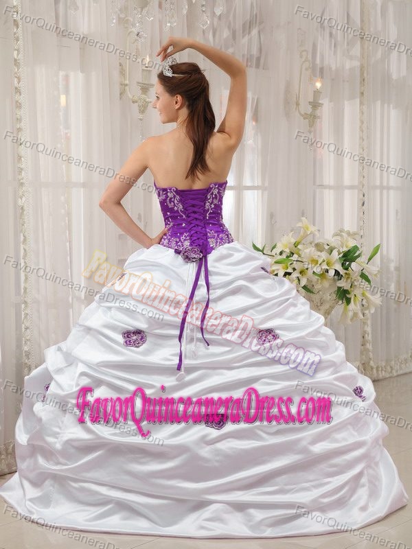 Purple and White Sweetheart Dress for Quinceanera in Satin and Taffeta