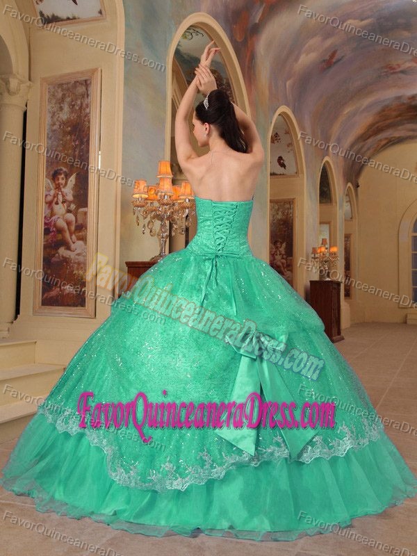 Sequins and Organza Green Strapless 2013 Quinceanera Gown with Bows