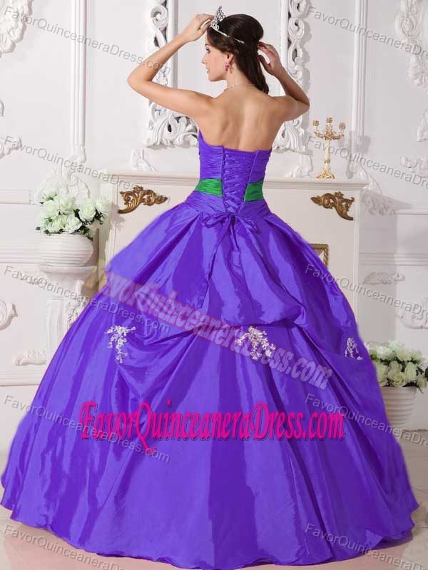Ball Gown Strapless Floor-length Taffeta Beaded Quince Dresses in Purple