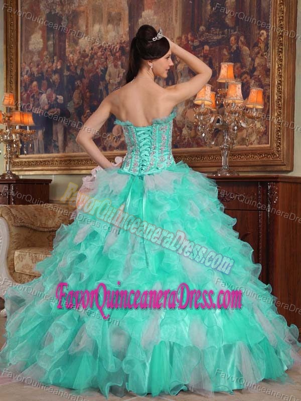 Apple Greene Strapless Floor-length Appliques Quince Dresses in Organza