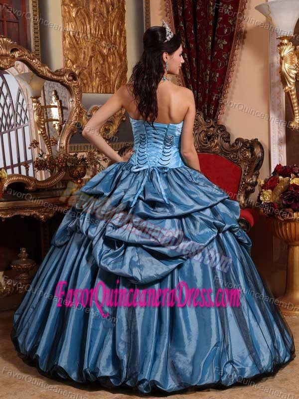Taffeta Aqua Blue Ball Gown Strapless Quinces Dresses with Handle Flower