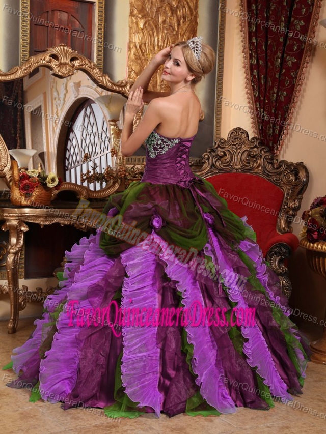 Strapless Taffeta and Organza Beaded 2013 Quince Dresses in Multi-color
