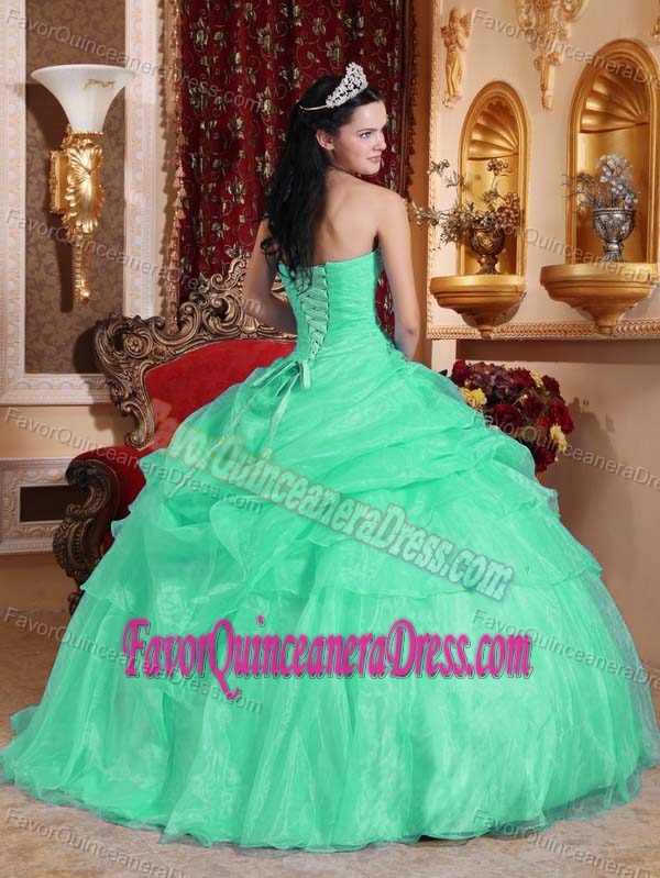 Ball Gown Strapless Organza Beaded Quinceanera Dresses in Apple Green