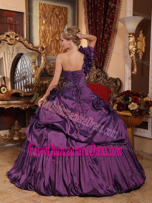 One Shoulder Pickups Dresses for Quinceanera with One Shoulder in Taffeta