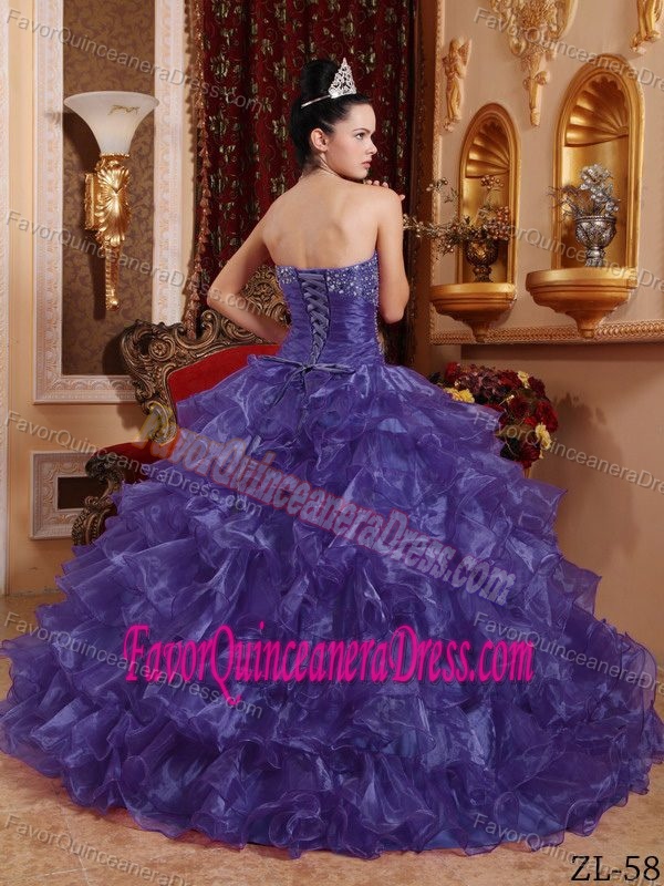 Ruffled Strapless Quinceanera Gown Dresses with Sequins in Purple Color