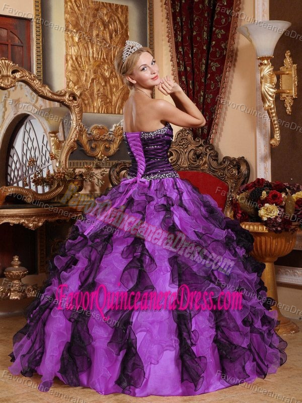 Dressy Ruched and Beaded Sweet Sixteen Dresses with Ruffles in Organza