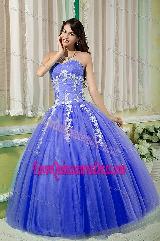 Blue Ruched and Beaded 2102 Sweet 16 Dresses with Sweetheart and Appliques