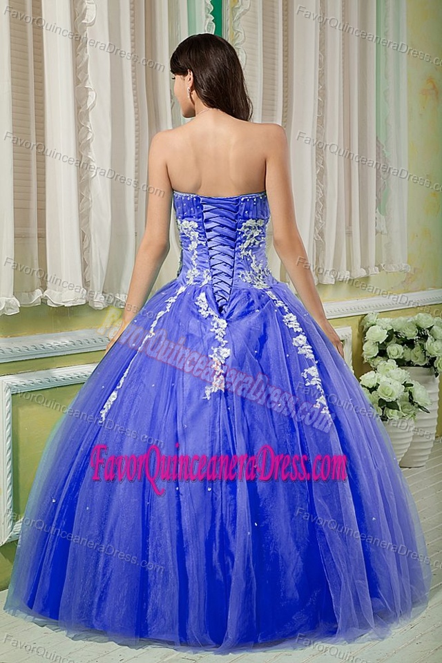 Blue Ruched and Beaded 2102 Sweet 16 Dresses with Sweetheart and Appliques