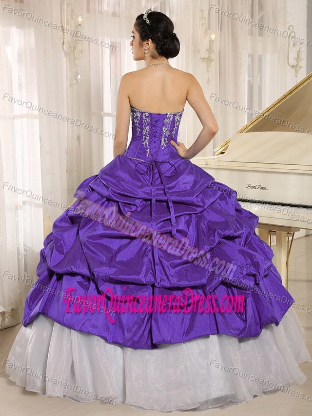 Graceful White and Purple Fall Quinceanera Gown with Pickups and Embroidery