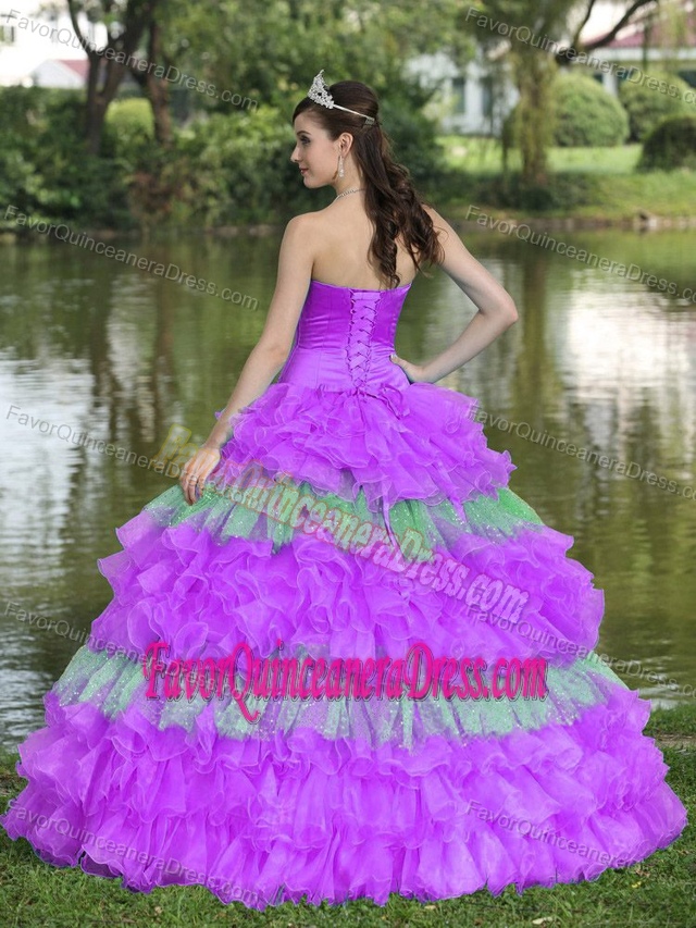 Multi-colored Beaded Sweet Sixteen Quinceanera Dresses with Ruffled Layers