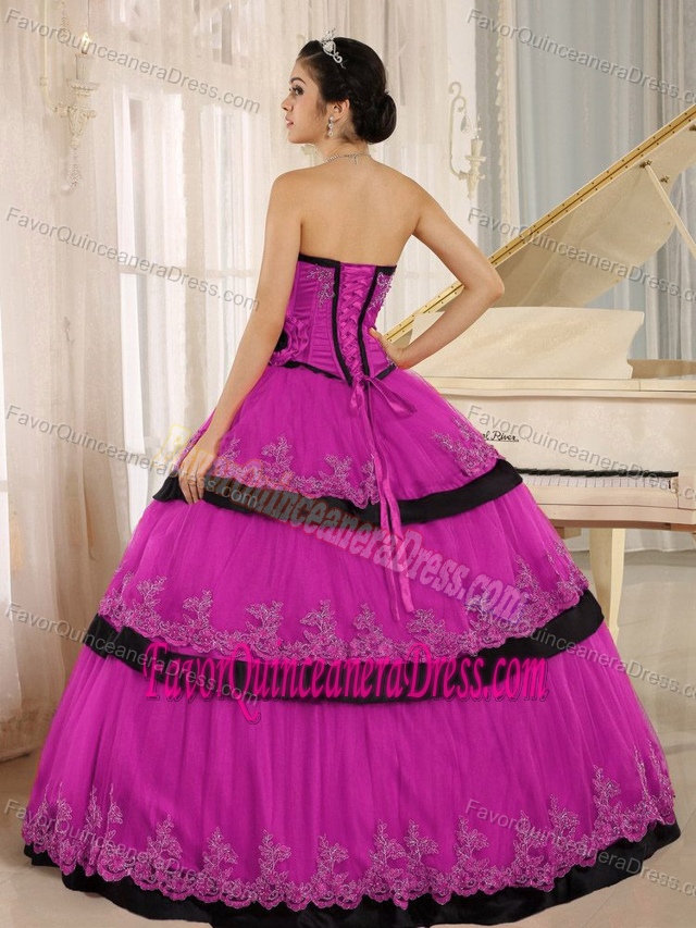 Hot Pink 2013 Sweet Sixteen Dresses in Organza with Handmade Flowers on Sale
