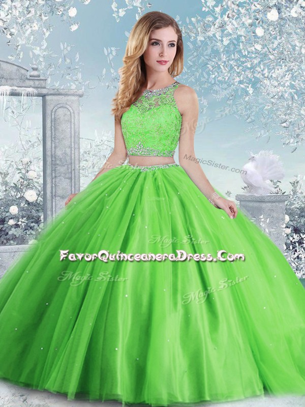  Sleeveless Tulle Floor Length Clasp Handle Quince Ball Gowns in with Beading and Sequins