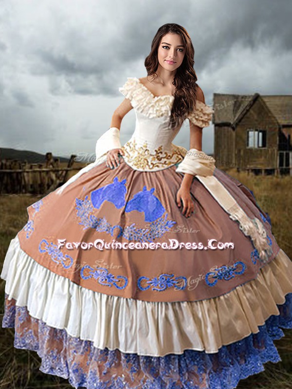  Multi-color Sleeveless Brush Train Embroidery and Ruffled Layers Quinceanera Dresses