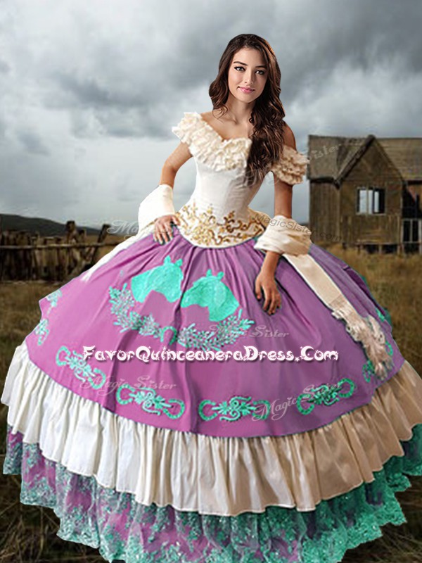  Off The Shoulder Sleeveless Brush Train Lace Up Sweet 16 Quinceanera Dress Multi-color Taffeta