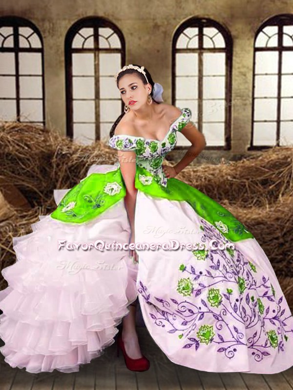 Ideal Multi-color Taffeta Lace Up 15 Quinceanera Dress Sleeveless Floor Length Embroidery and Ruffled Layers