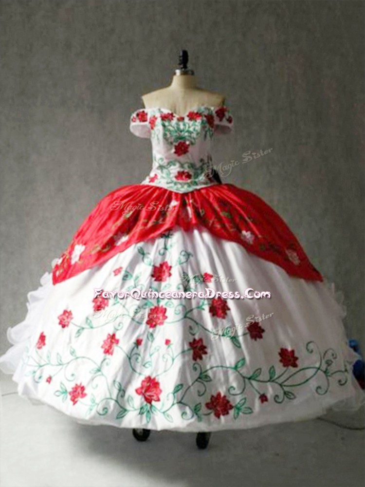 Free and Easy Organza and Taffeta Cap Sleeves Floor Length Quinceanera Dress and Embroidery and Ruffles