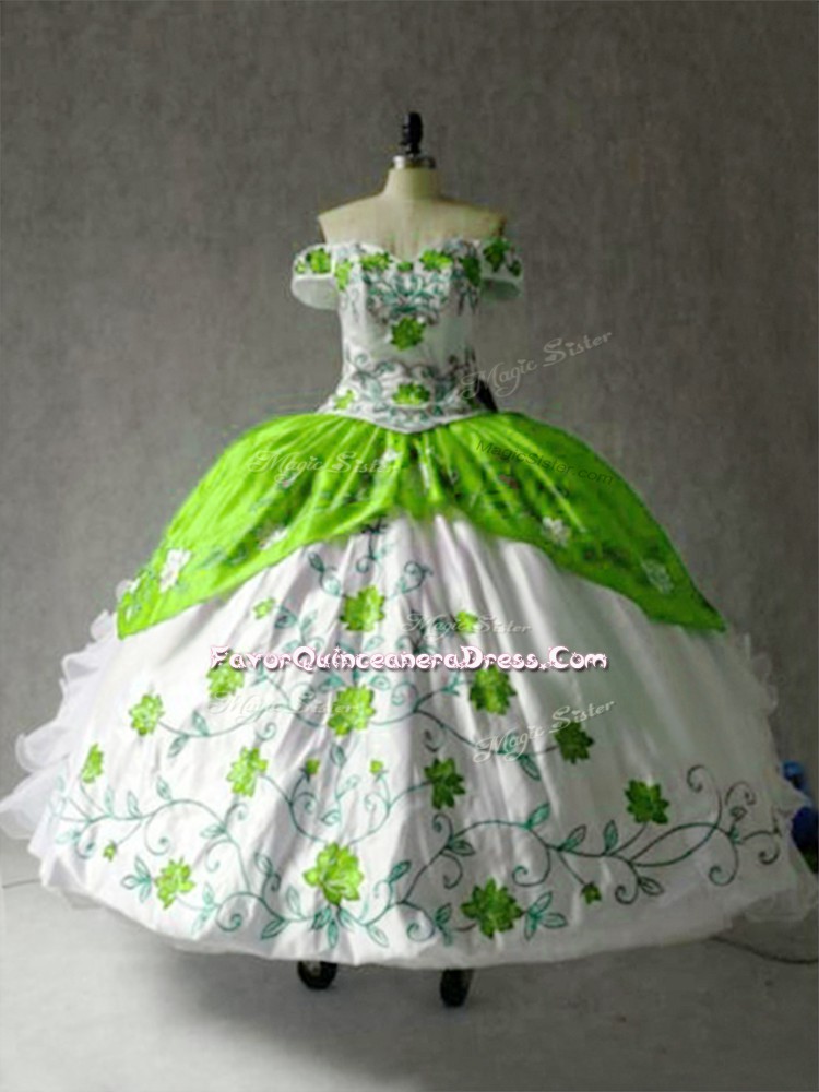 Modern Cap Sleeves Organza and Taffeta Floor Length Lace Up Quinceanera Dress in Multi-color with Embroidery and Ruffles