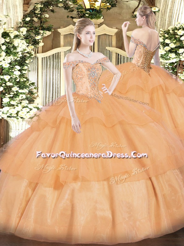 Pretty Organza Sleeveless Floor Length Quinceanera Gowns and Beading and Ruffled Layers