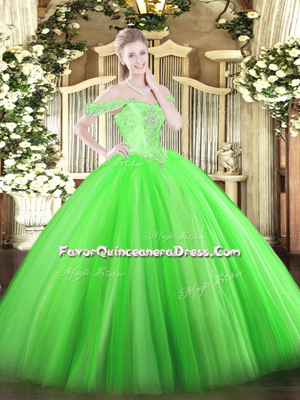  Tulle Sleeveless Floor Length Sweet 16 Quinceanera Dress and Beading