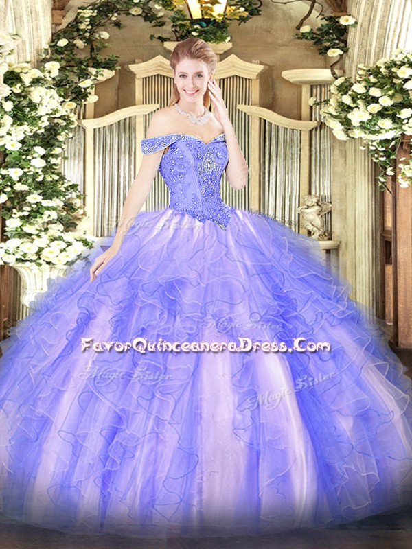 New Style Lavender Sleeveless Tulle Lace Up 15 Quinceanera Dress for Military Ball and Sweet 16 and Quinceanera