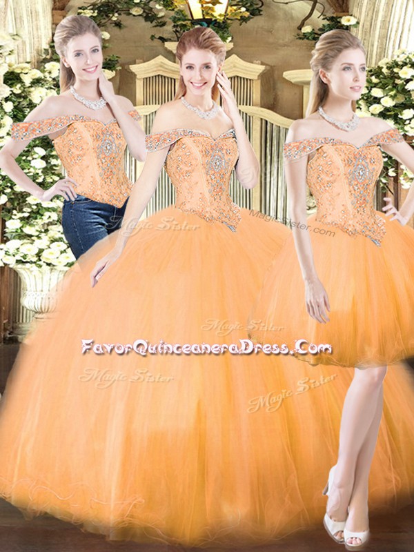  Sleeveless Organza Floor Length Lace Up Sweet 16 Dresses in Orange Red with Beading and Ruffles