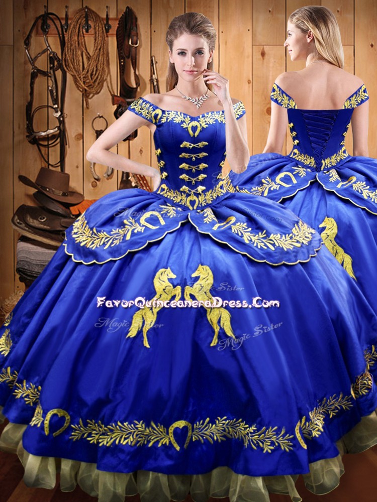  Royal Blue Lace Up Quinceanera Gown Beading and Embroidery Sleeveless Floor Length