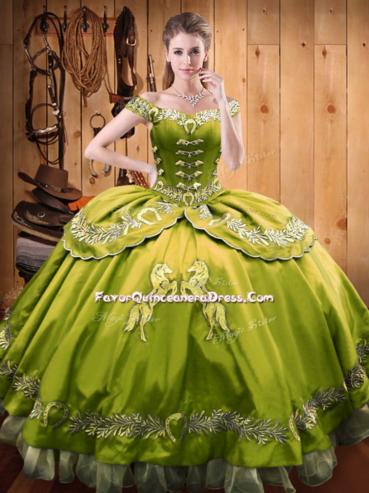  Olive Green Sleeveless Beading and Embroidery Floor Length Sweet 16 Quinceanera Dress