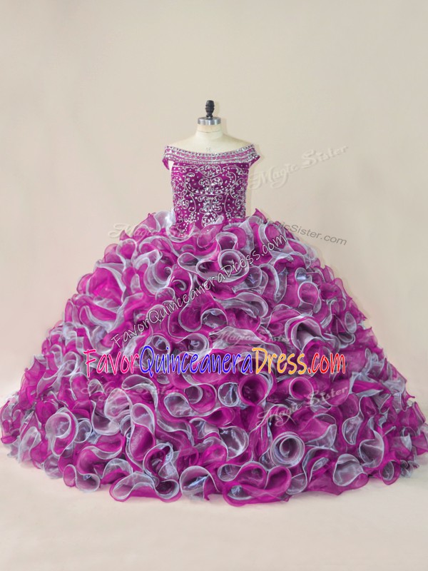 Deluxe Multi-color Sleeveless Beading and Ruffles Lace Up Quinceanera Gowns