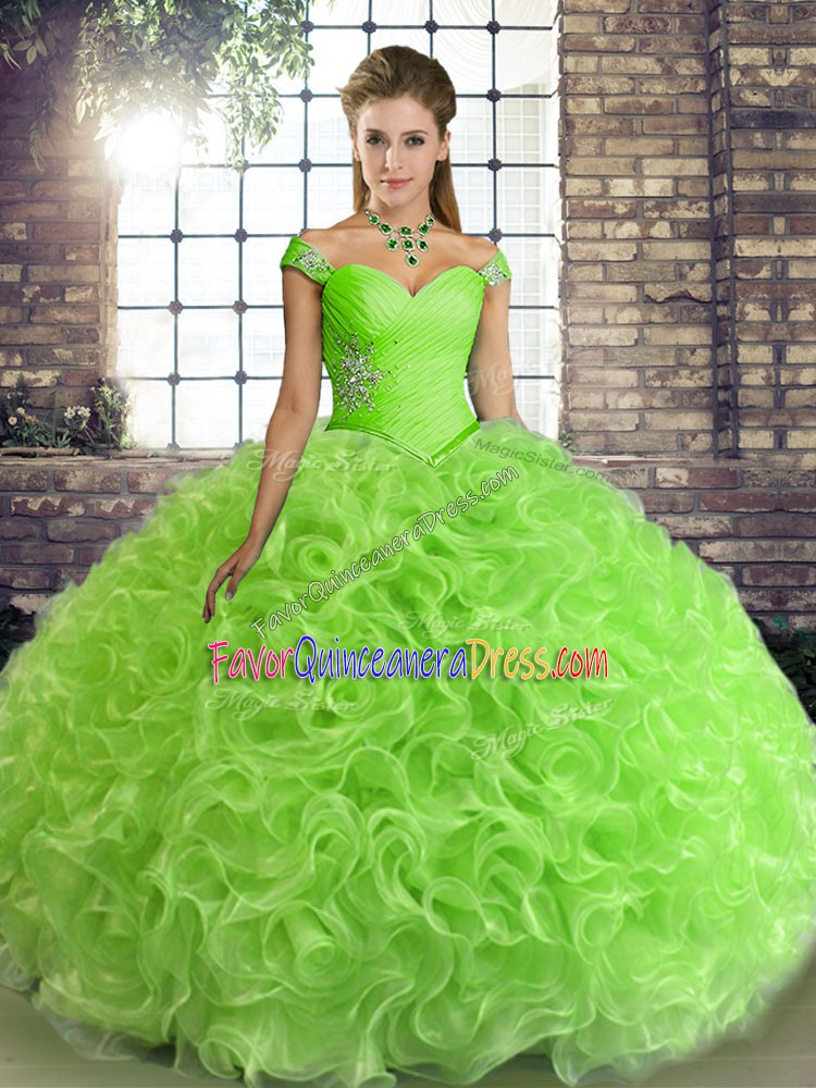 Ideal Fabric With Rolling Flowers Lace Up Quinceanera Gown Sleeveless Floor Length Beading