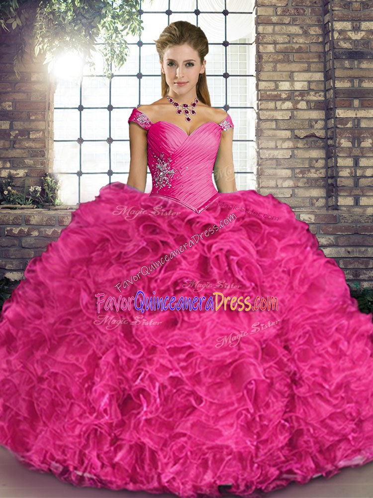 Simple Sleeveless Lace Up Floor Length Beading and Ruffles Quinceanera Gown
