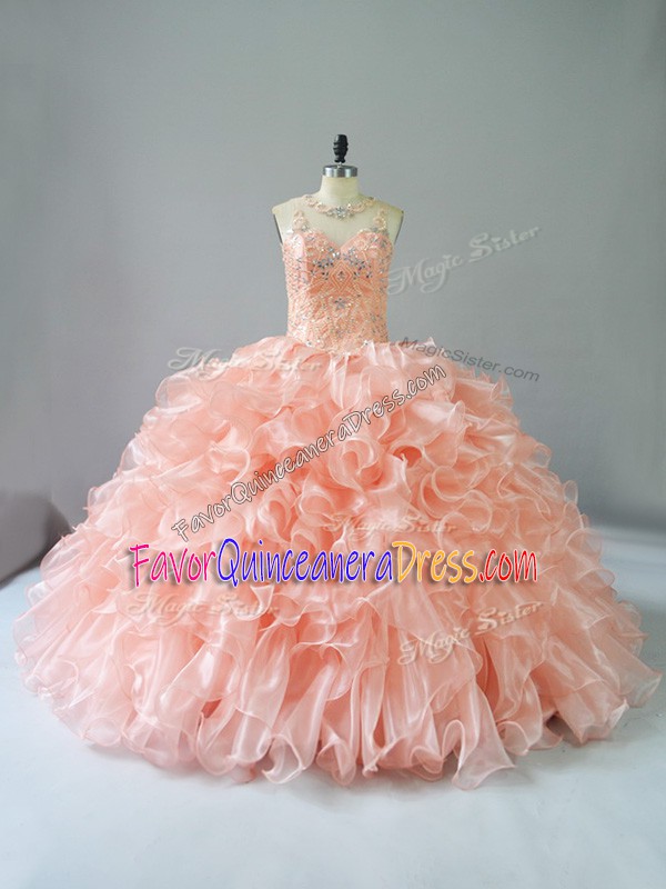  Organza Sleeveless Sweet 16 Quinceanera Dress and Beading and Ruffles