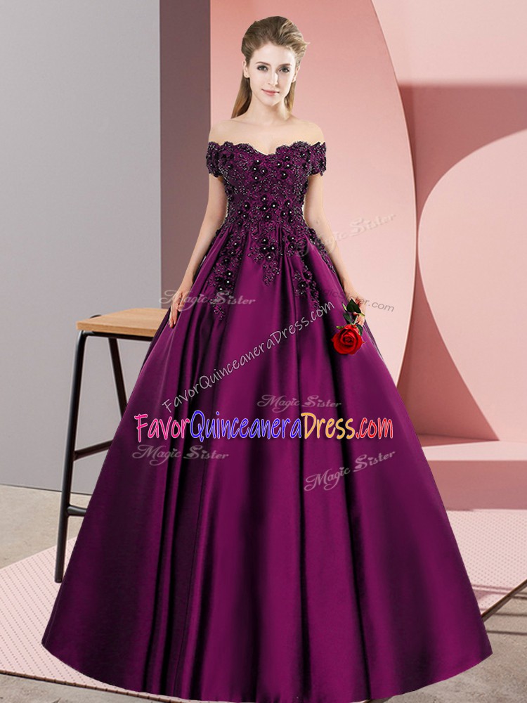 Classical Satin Sleeveless Floor Length Quinceanera Gown and Lace