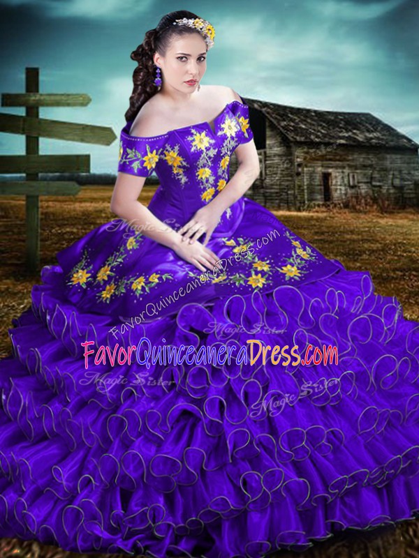 Admirable Sleeveless Embroidery and Ruffles Lace Up Vestidos de Quinceanera