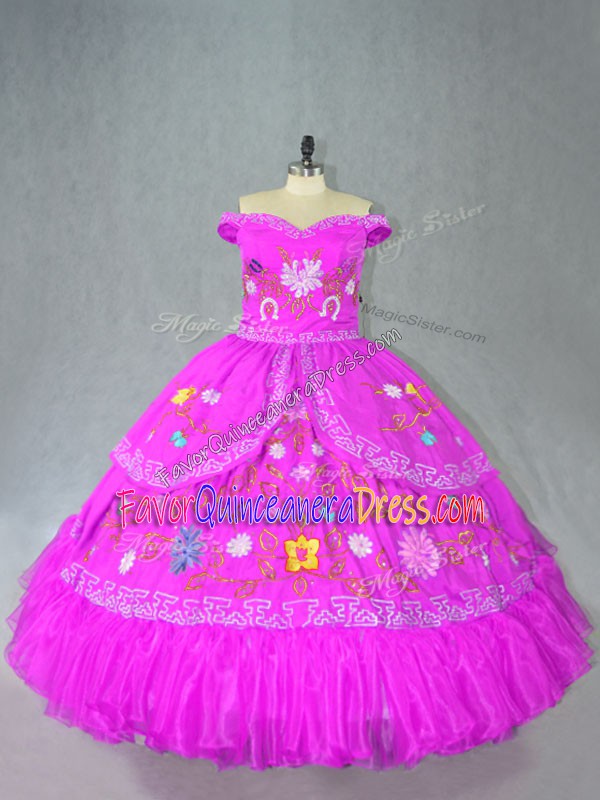Suitable Fuchsia Sleeveless Satin Lace Up Ball Gown Prom Dress for Sweet 16 and Quinceanera