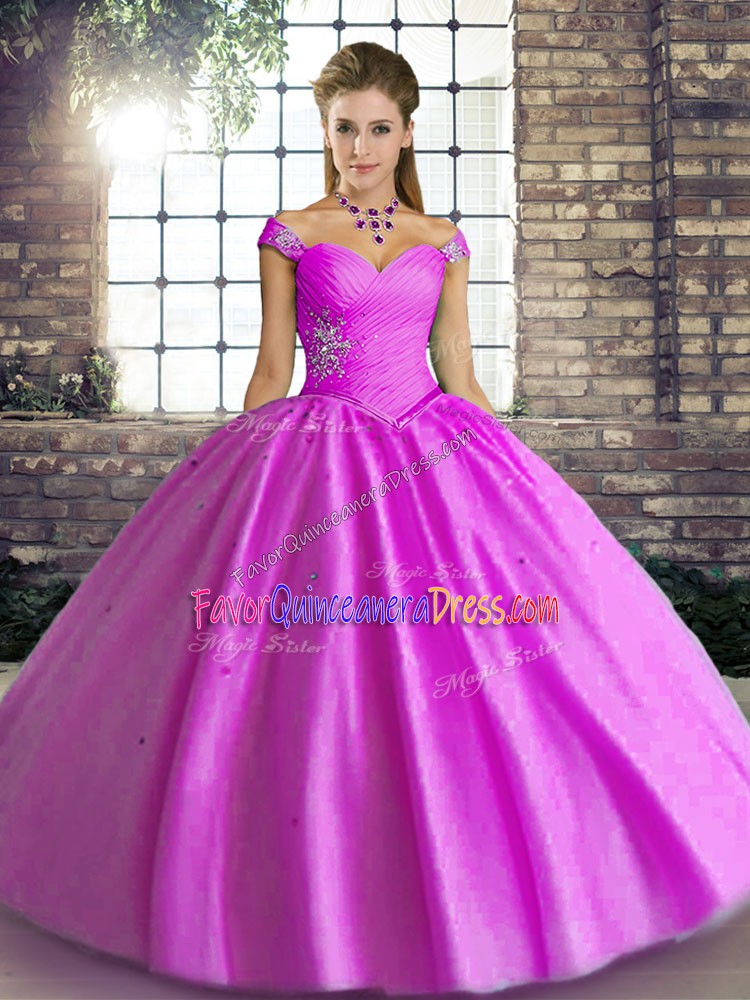 Exceptional Beading Ball Gown Prom Dress Lilac Lace Up Sleeveless Floor Length