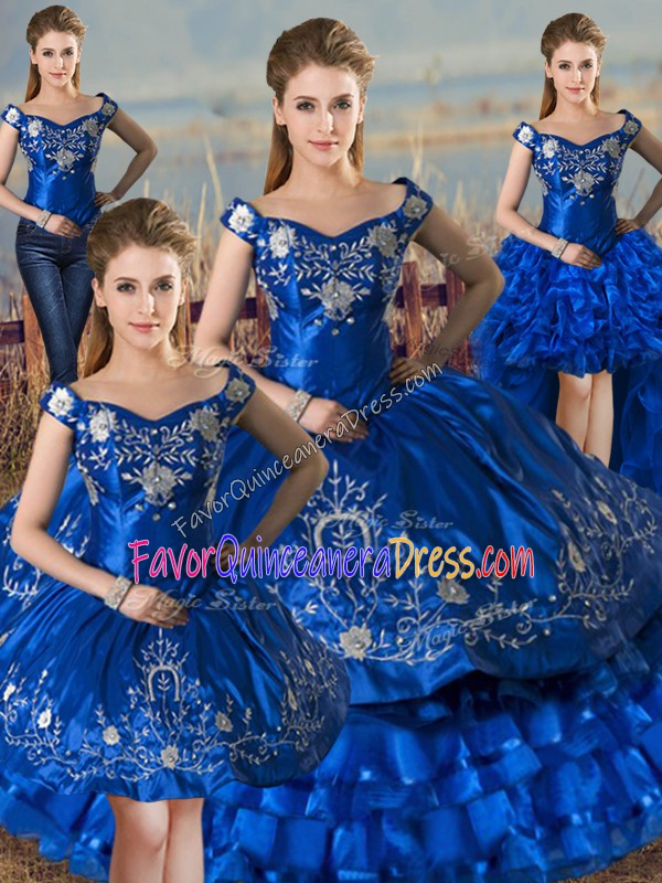 Shining Embroidery and Ruffled Layers Sweet 16 Quinceanera Dress Royal Blue Lace Up Sleeveless Floor Length