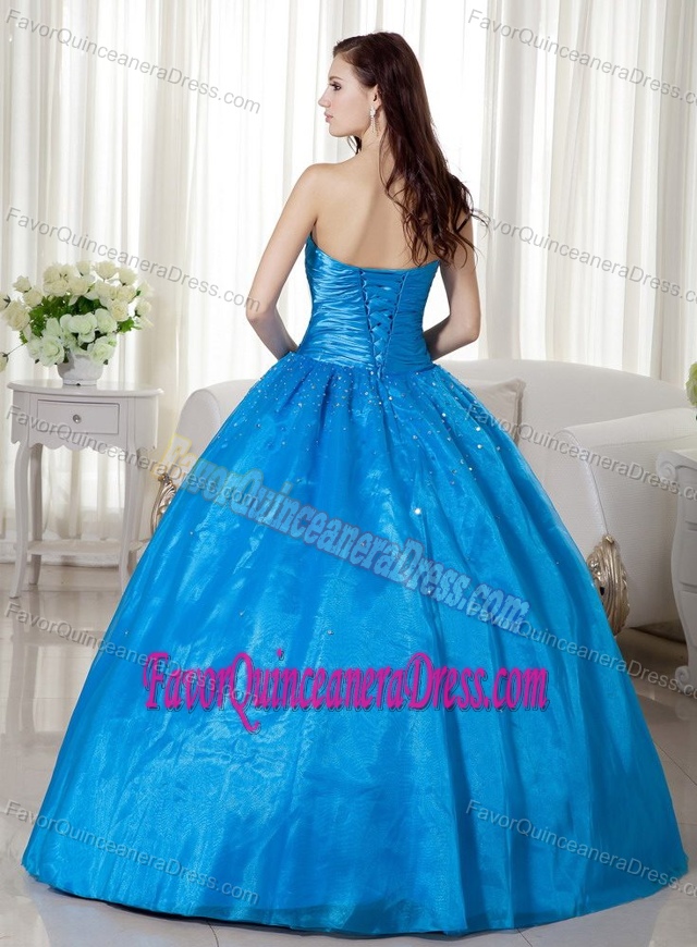 Ball Gown Strapless Taffeta Quinceanera Dresses with Beadings in Blue Color