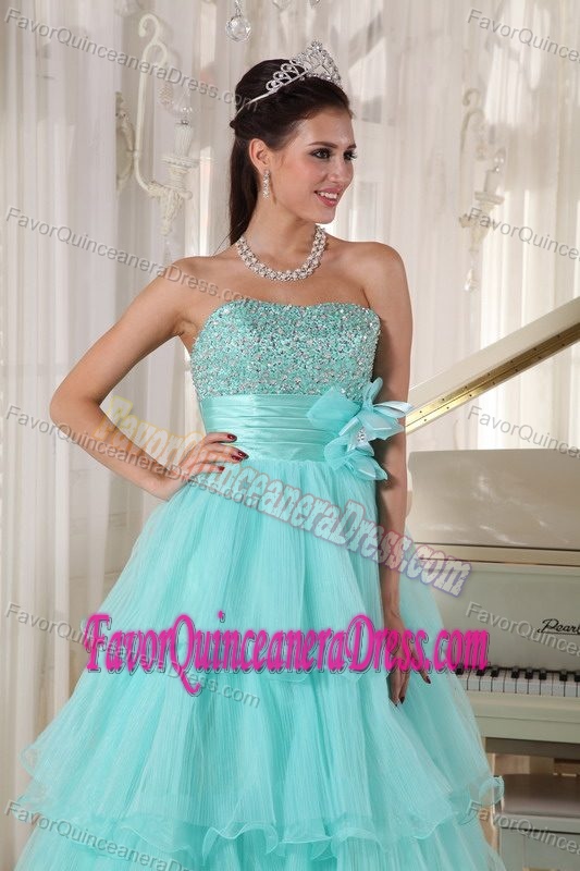 Apple Green A-line Dress for Quinceanera in Taffeta and Organza with Sash