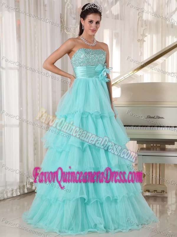 Apple Green A-line Dress for Quinceanera in Taffeta and Organza with Sash